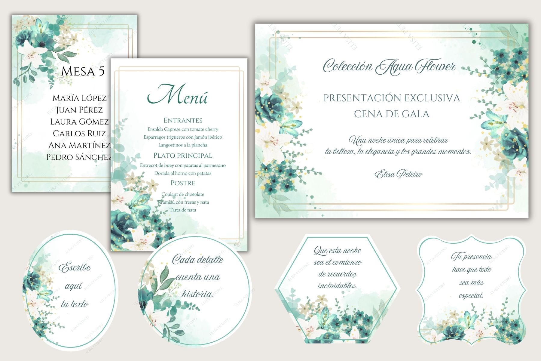 Menú y formas de la colección Aqua Flower